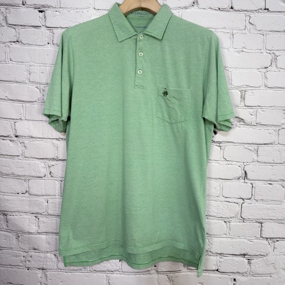 B Draddy MERION GOLF CLUB Polo Shirt Mens M Vin Polo Green Striped Peruvian Soft - Picture 1 of 15